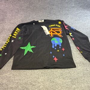 First Down Black Long-Sleeve Graphic Tee with Planet & Stars